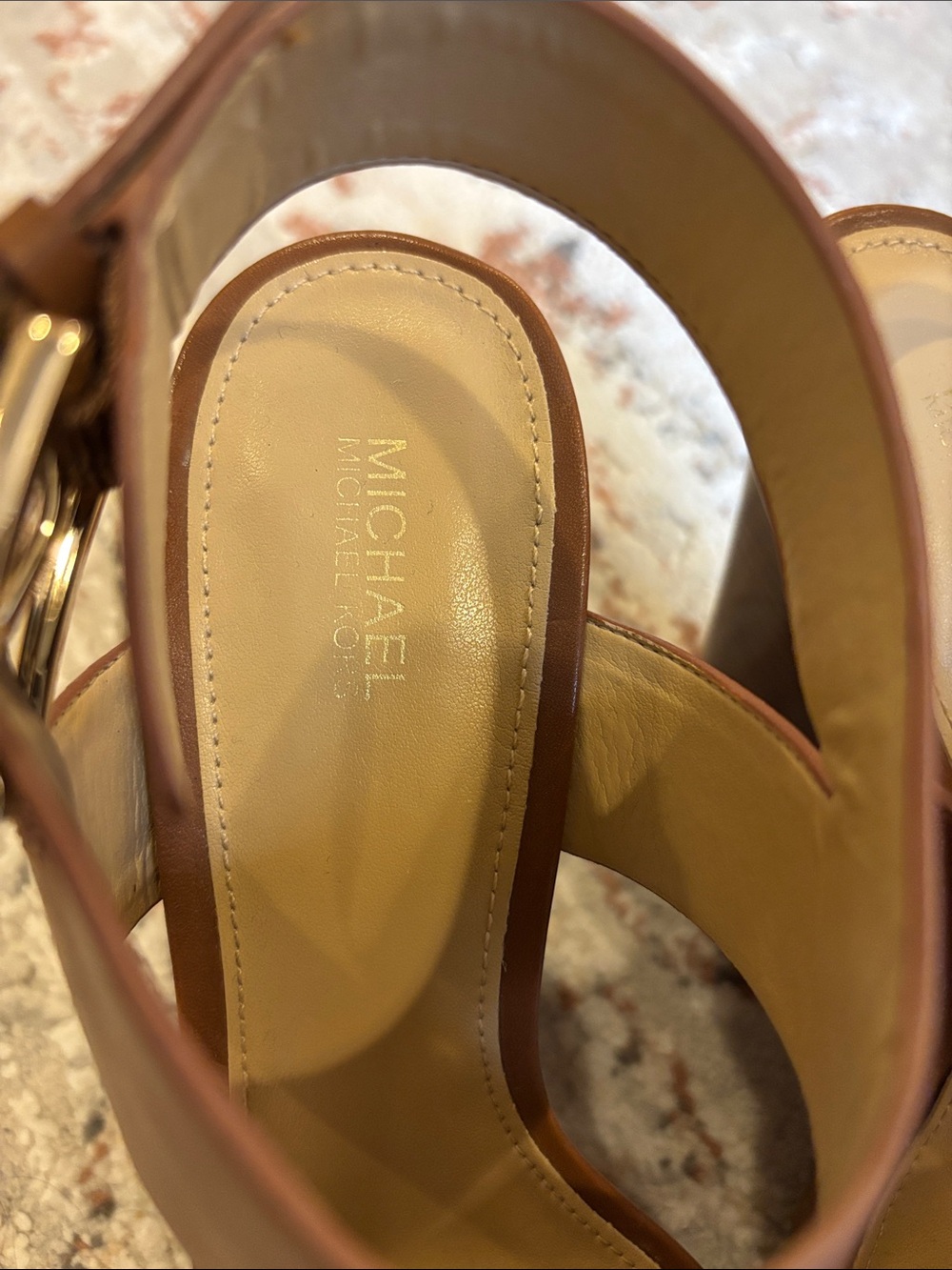 MICHAEL Michael Kors Josephine Leather Wedge Platform Sandals Luggage Brown - Picture 5 of 8